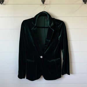 Single Button Velvet Blazer in Emerald
